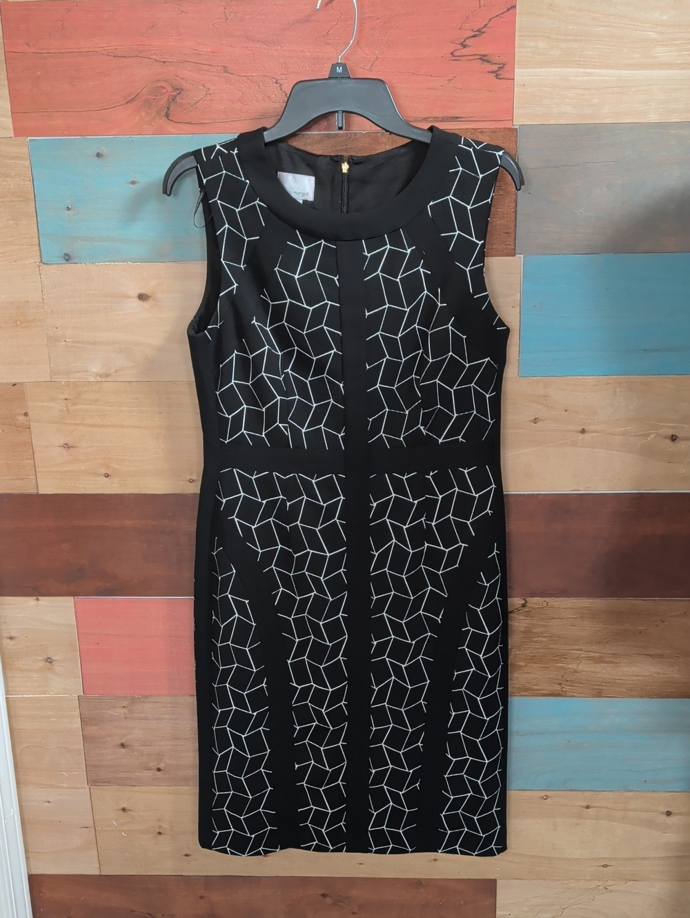 Donna Morgan Black Midi Dress with White Geometric Print